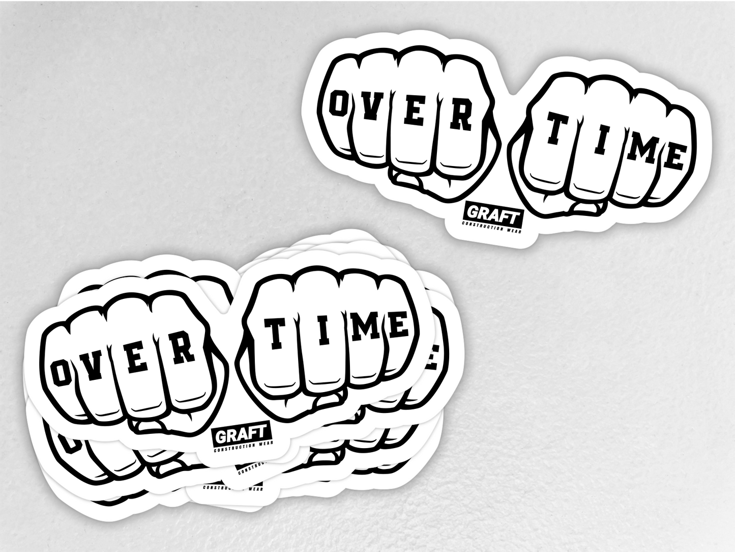 OVER TIME HARD HAT STICKER